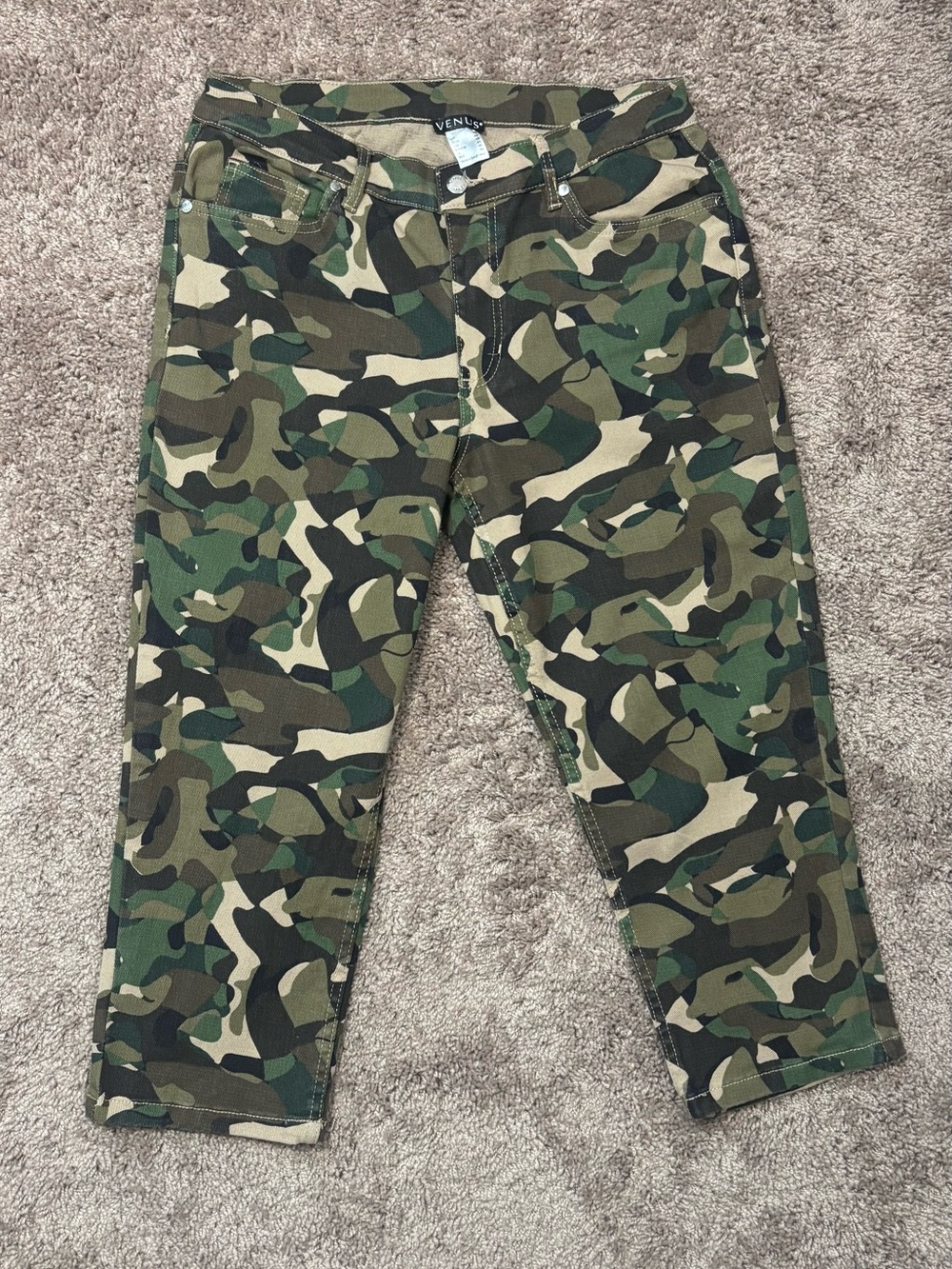 VENUS Women's Skinny Camo Jeans - Green & Brown Ankle Capri Stretch Urban Street